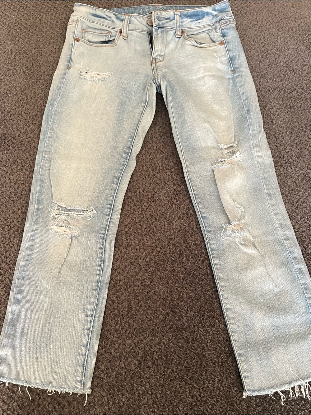 American Eagle Outfitters Light Wash Slim Straight Capri length Ripped Jeans